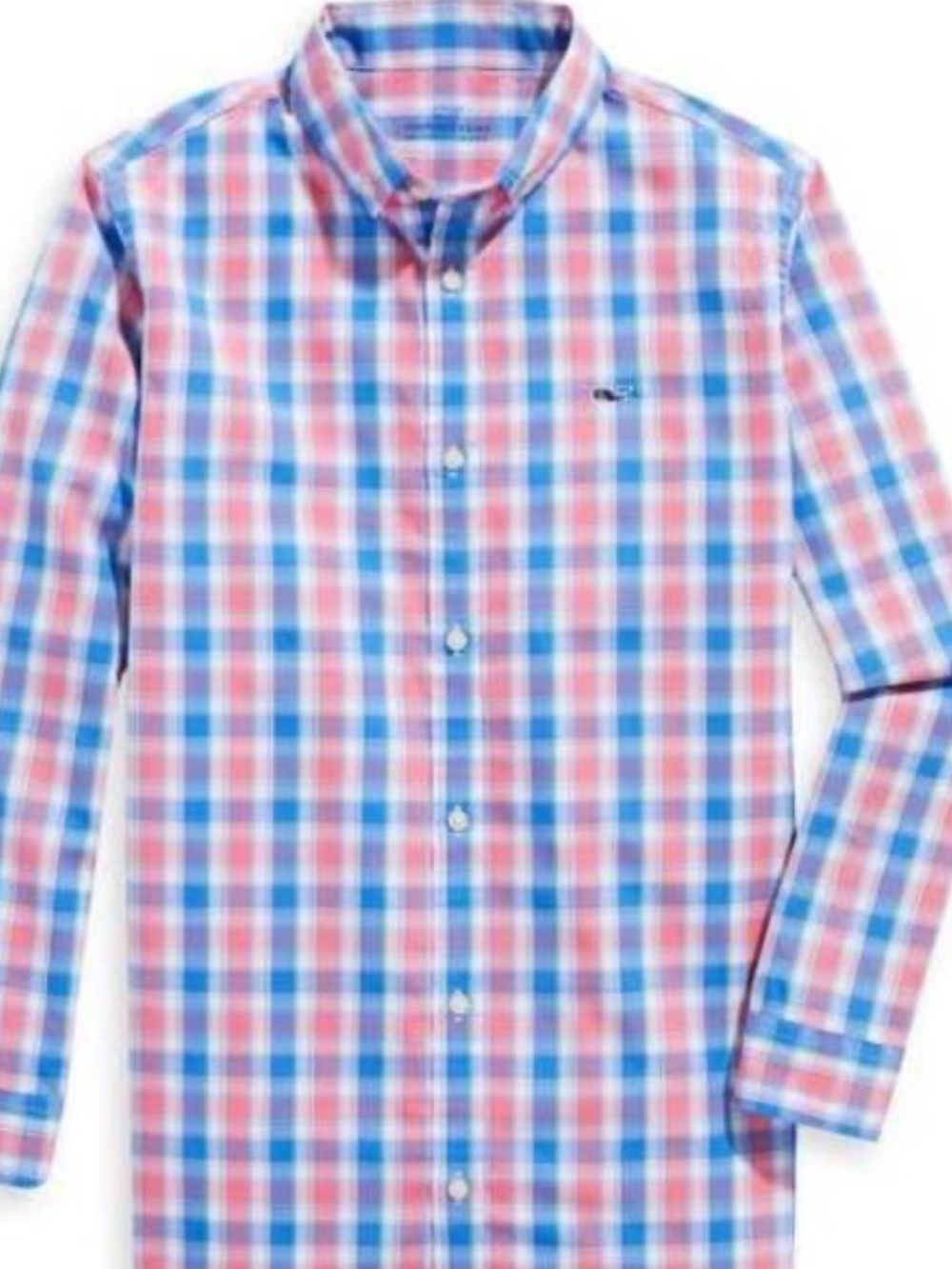 Vineyard Vines Performance Boys' Bermuda Pink & Blue Check Poplin Shirt - Picture 1 of 9